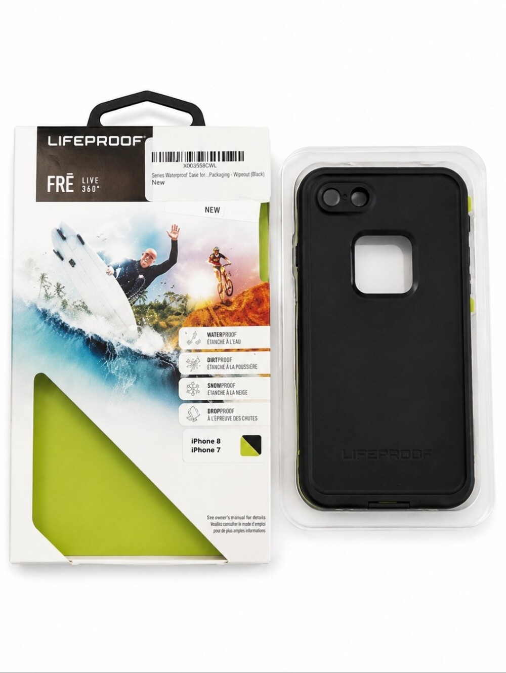 LifeProof FRĒ Waterproof Case for iPhone 7 & iPhone 8 Black/Green New in Package